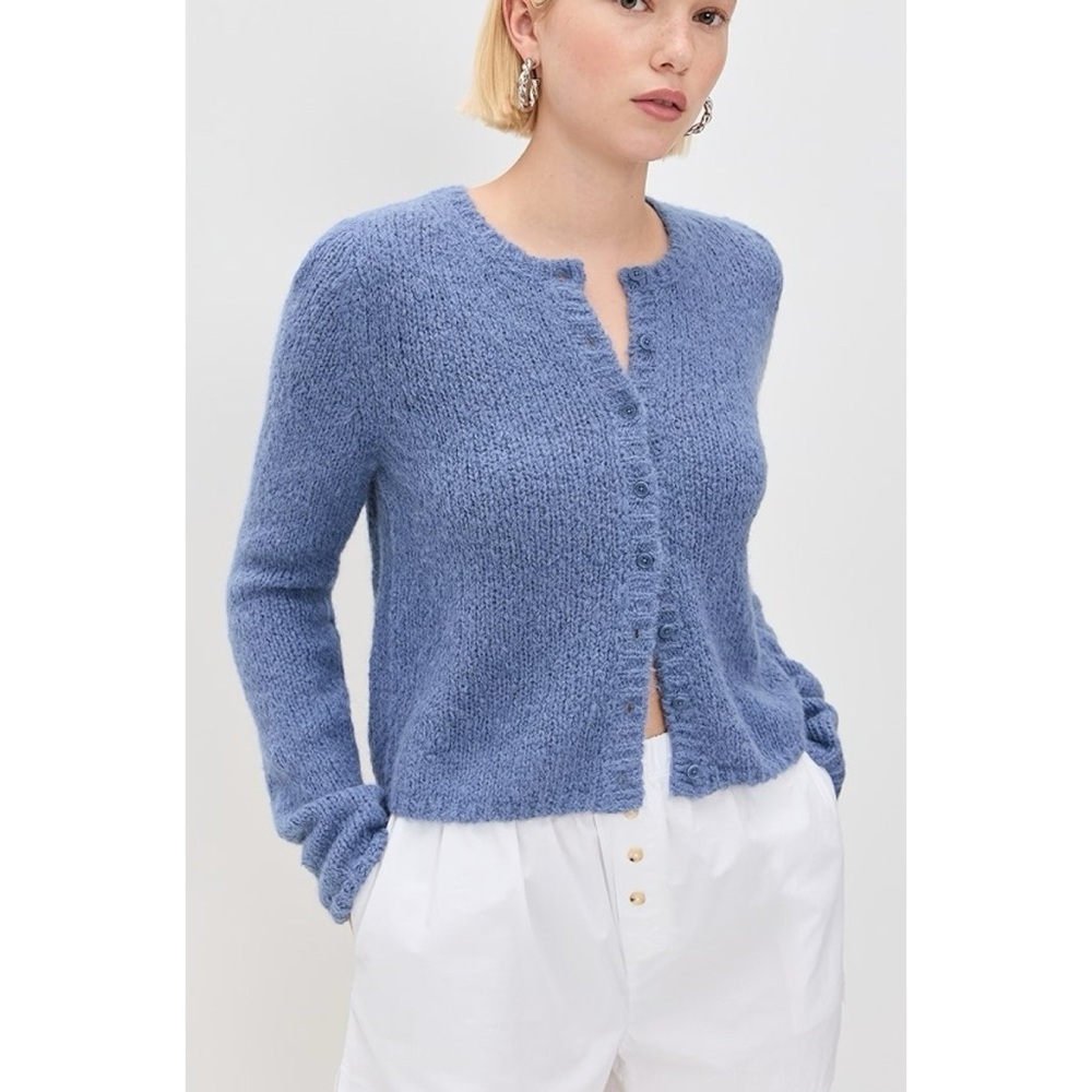 Reformation Clara Crew Cardigan Sweater Alpaca Wool Blue XS